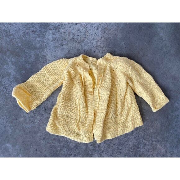 Vintage Yellow Sweater Knit Girls Wool Tie Front Age 3/4 Years - Picture 1 of 8